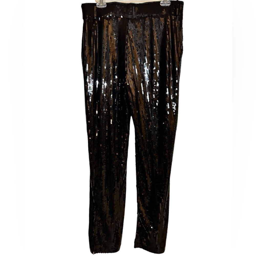 INC High Waist Straight Leg Black Sequin Evening Pants Pockets NWT Size Large